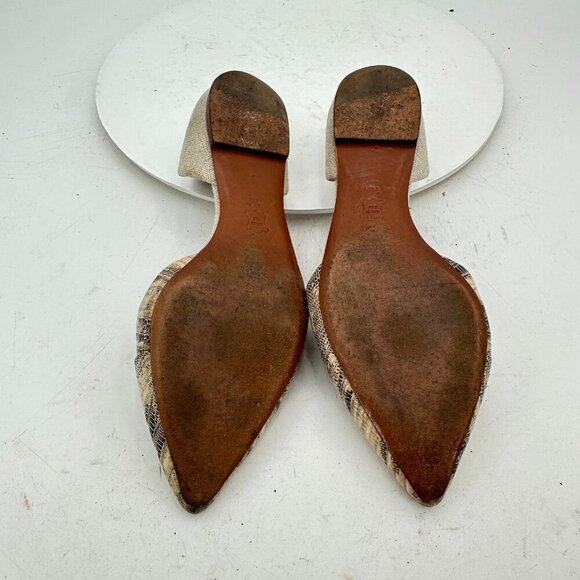 Tory Burch D'Orsay Viv Women Size 7M Lizard Leather Linen Pointed Toe Flat Shoes - Picture 8 of 12